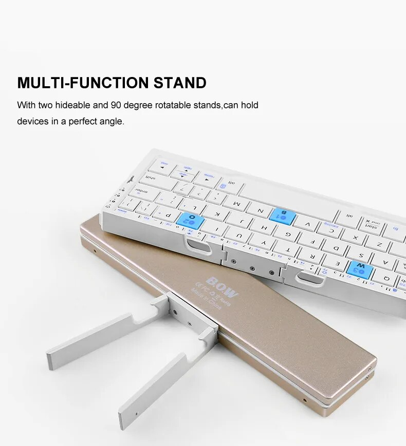 BOW Foldable Bluetooth Keyboard Rechargeable Keyboard Mini Folding Wireless Keyboard Aluminum Keypad With Stand For Phone_voghion.com