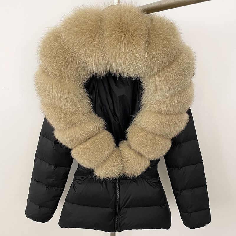 Nuovo stile caldo del commercio estero, giacca corta da donna con collo in vera pelliccia di volpe, giacca in piumino con vita sottile e spessa_voghion.com