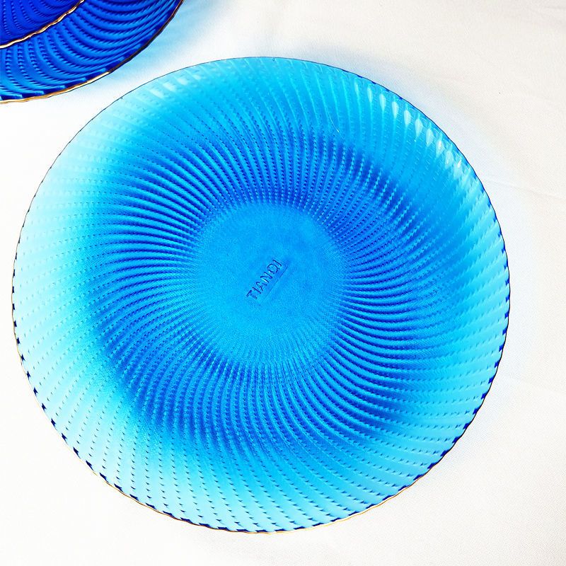 Glasteller im europäischen Stil, leicht, luxuriös, hochwertig, für Hotels, kommerzielle Zwecke, KTV, goldfarben, blau_voghion.com