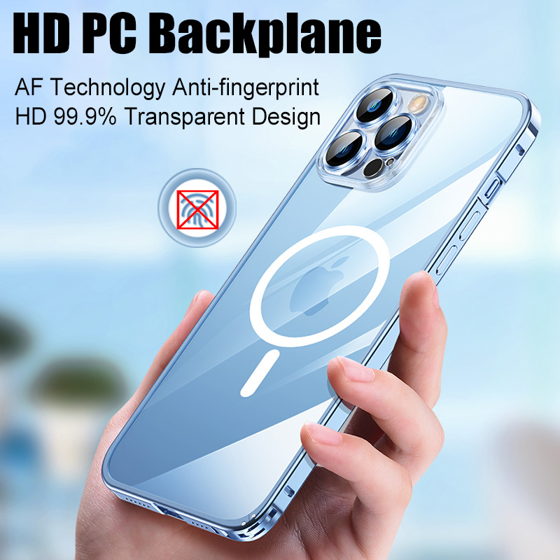 Transparent Magnetic HD Wireless Charging Aluminum Metal Bumper Case For iPhone Pro Max Lens Glas_voghion.com