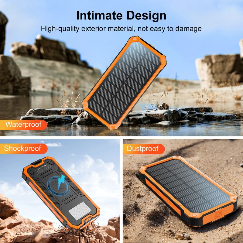 Power Bank Outdoor Waterproof Wireless Charging Solar Power Bank 20000 MAh Fast Charging Emergency Mobile Power Bank_voghion.com