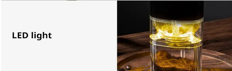 Elektrische Kaffeemühle, tragbare Kaffeemühle mit Mahlwerk, einstellbare Espressomühle mit LED-Beleuchtung, Kaffeebohnenmühle mit USB-Aufladung_voghion.com