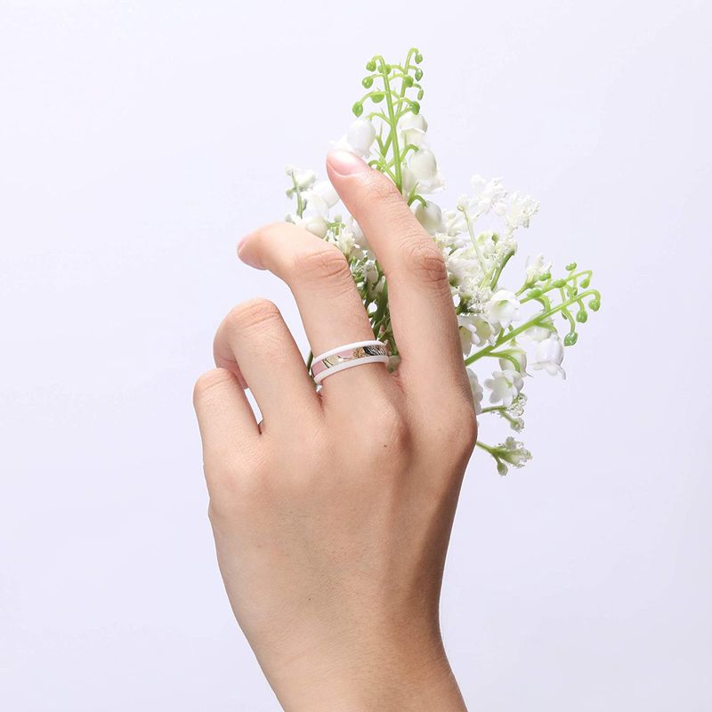 2025 New Arrivals Kolmnsta Ceramic In Black and White, with Color Painting Polished Beveled Edge Plating Wedding Ring for Couples_voghion.com
