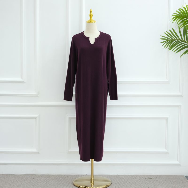 Elegante abito in maglia sobrio – Abito lungo a maniche lunghe per autunno e inverno da donna_voghion.com