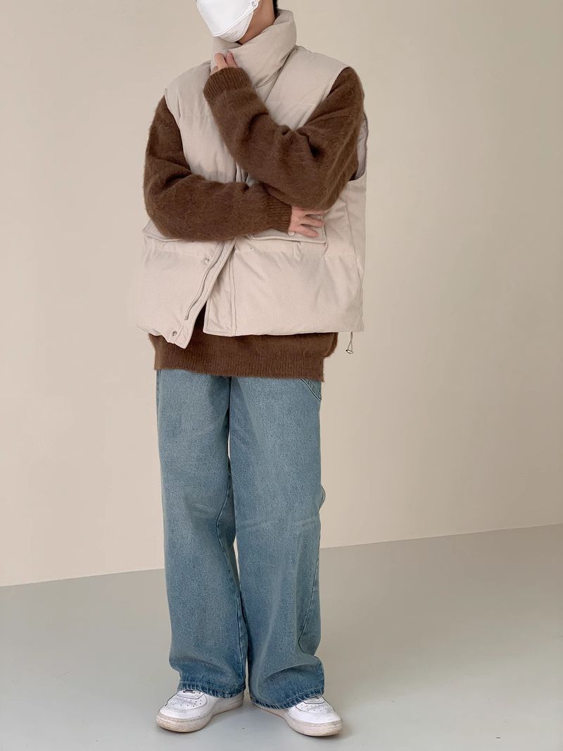 Gilet in velluto a coste a nido d'ape da uomo, gilet in cotone con collo alto, giacca invernale da uomo in cotone spesso, casual, a strati_voghion.com