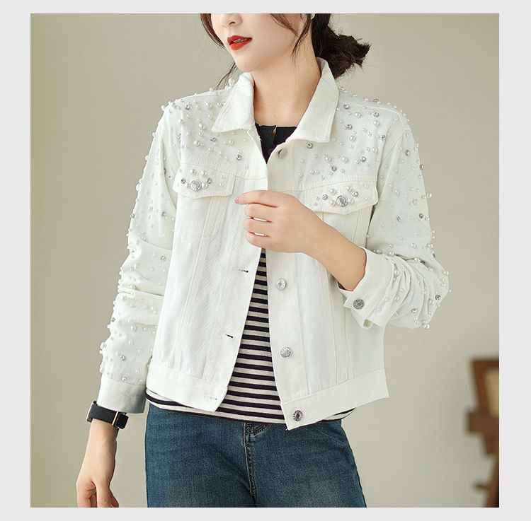 Damenbekleidung Neue robuste Jeansjacke mit Diamantnieten für Damen Langärmelige, lockere, schlanke Modejacke im koreanischen Stil_voghion.com