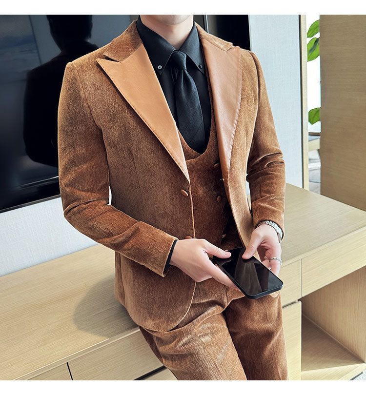 Męska odzież jesień i zima designerskie skórzane garnitury retro wysokiej klasy moda slim fit trzyczęściowe garnitury_voghion.com