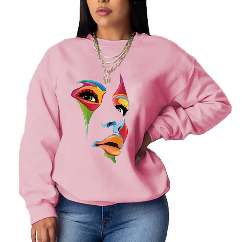Felpa con cappuccio a maniche lunghe ampia casual stampata senza testa da donna_voghion.com