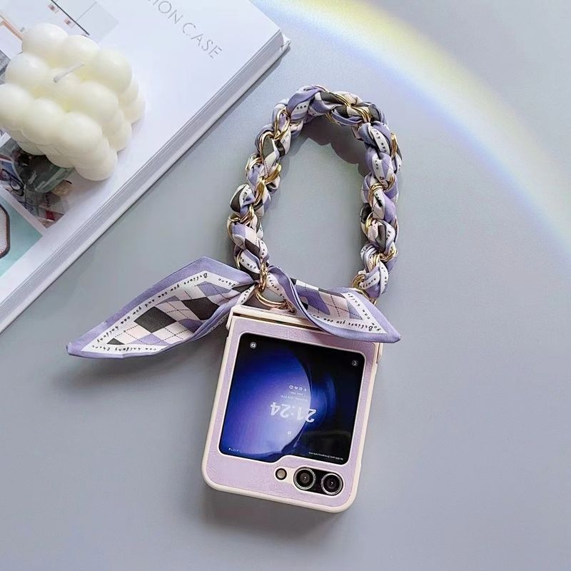 For Samsung Galaxy Z Flip 3 4 5 Cute Lady Flower Fruit Slik Wrist Strap Phone Case Cover_voghion.com