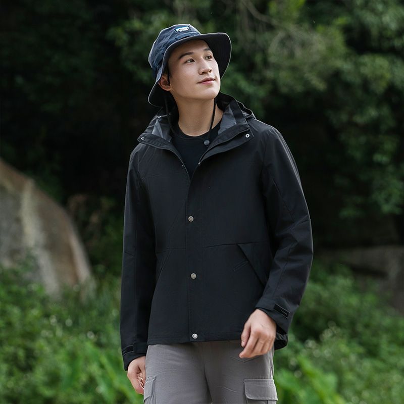 Giacca da trekking da uomo alla moda, con cappuccio staccabile, impermeabile e antivento, stile primaverile-autunnale, per coppie, all'aperto_voghion.com