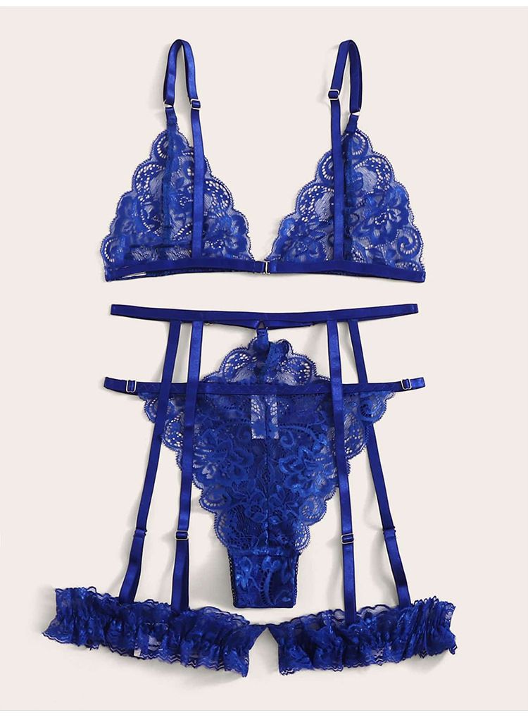 2024 cross-border hot selling large size sexy underwear set lace lace multi-color three-piece set temptation wholesale_voghion.com