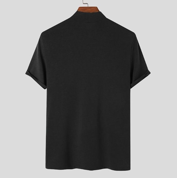 Herrenkleidung, elastischer, mittelhoher Halsausschnitt, enges Woll-T-Shirt mit Aufdruck_voghion.com