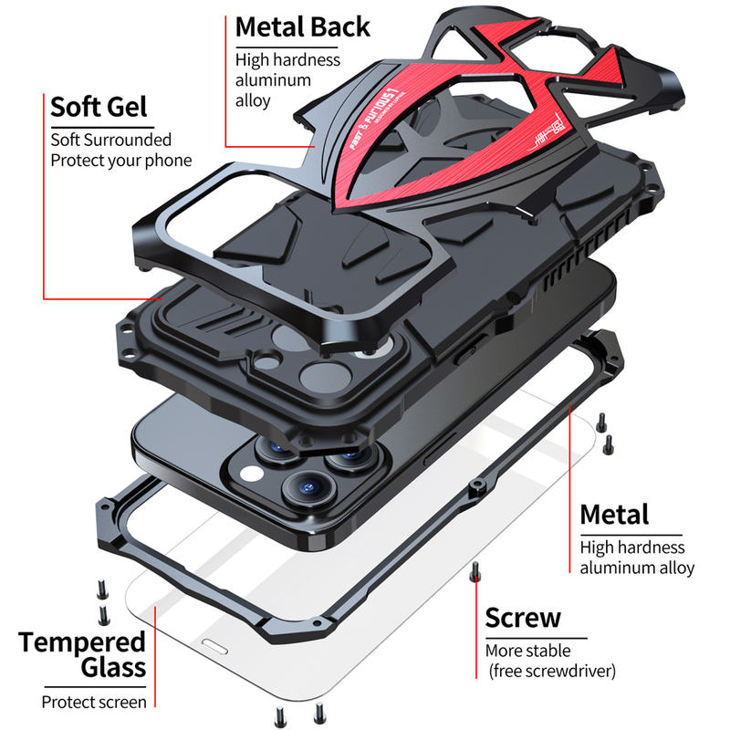 Armadura de parachoques de Metal 360, cubierta resistente para iPhone 15 Pro Max Plus 5G, protección de pantalla de cámara, caja a prueba de golpes_voghion.com