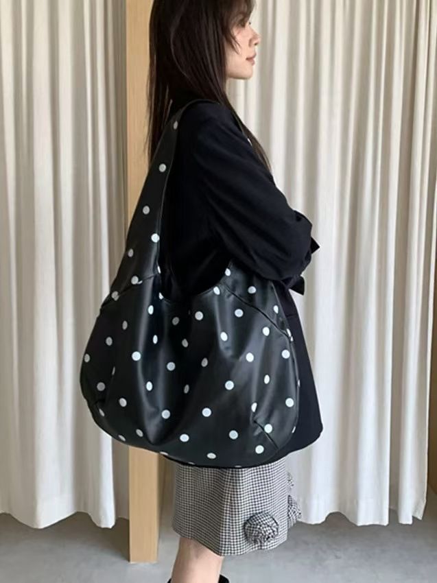 Kadınlar İçin Polka Dot Büyük Kapasiteli Tote Çanta Omuz Çantası Şık ve Çok Yönlü_voghion.com