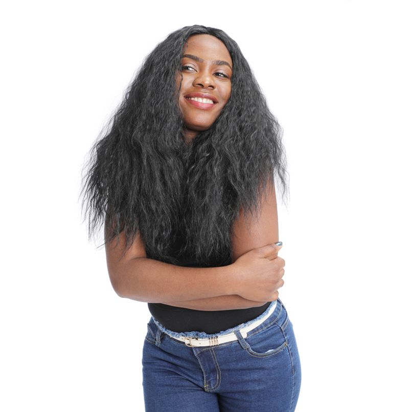 Matte realistic corn perm long curly hair wig head wool curl middle long hair wig head fluffy curly hair wig_voghion.com