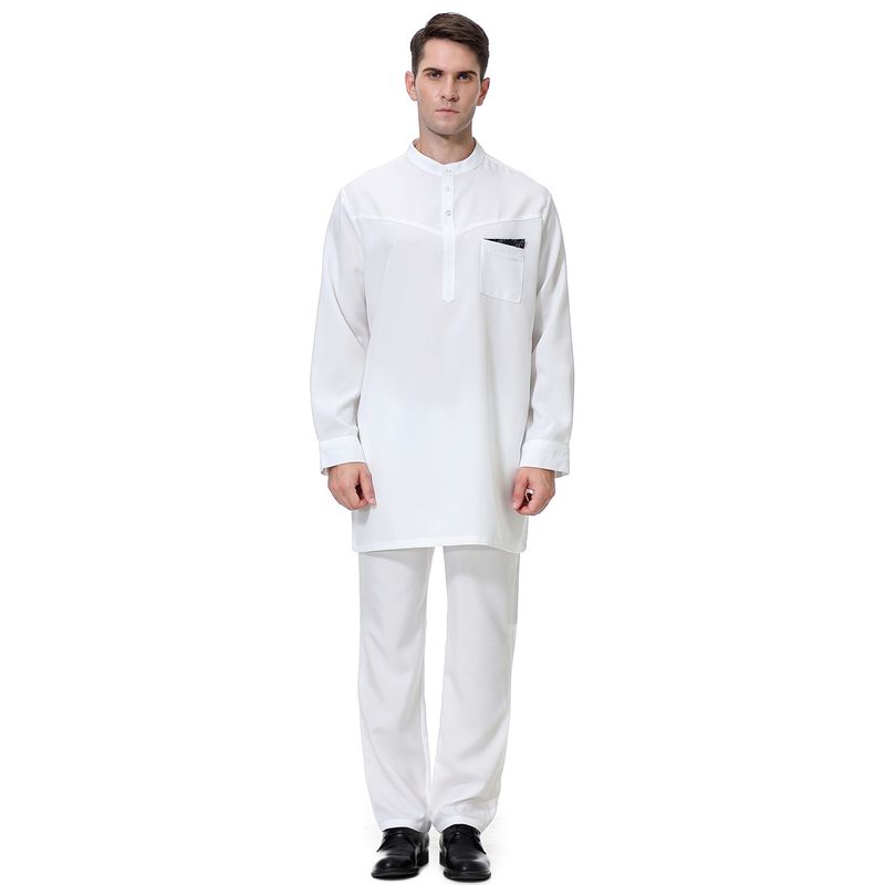 Ropa de hombre Conjunto de pantalones largos para hombre caftán musulmán_voghion.com