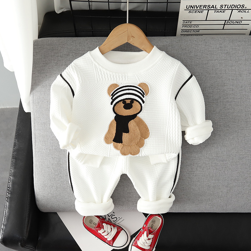 Kinder kleidung set, männer schals, bär textur pullover, solide farbe sport hosen, frühling und herbst mädchen neue_voghion.com