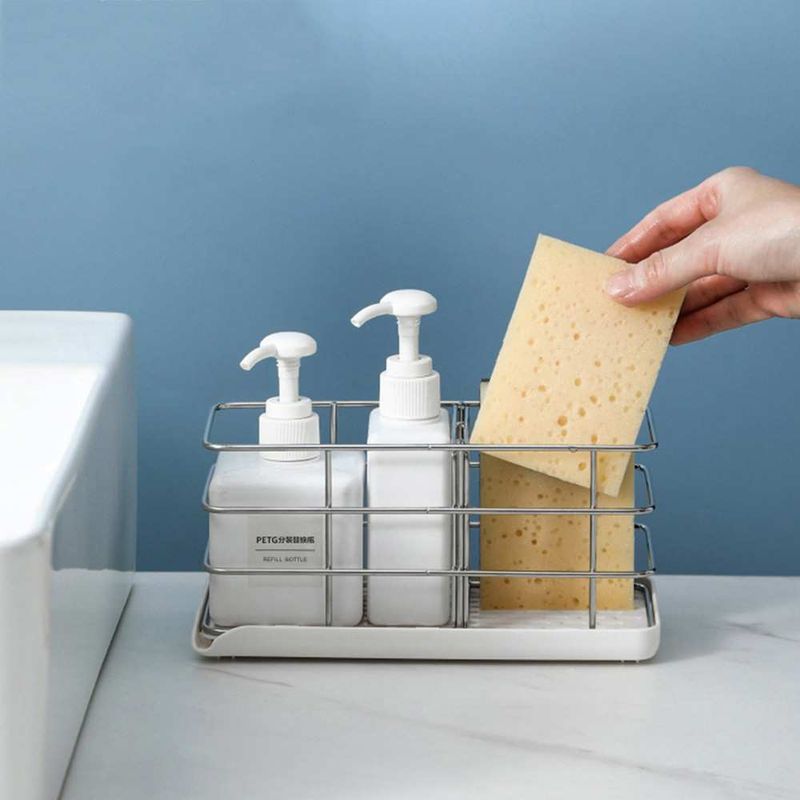 Schwammhalter für Spülbecken, Küchenarbeitsplatte, Edelstahl, Spülbeckenschwamm-Wasserkorb, Ablage, Organizer, Spülbeckenhalter_voghion.com