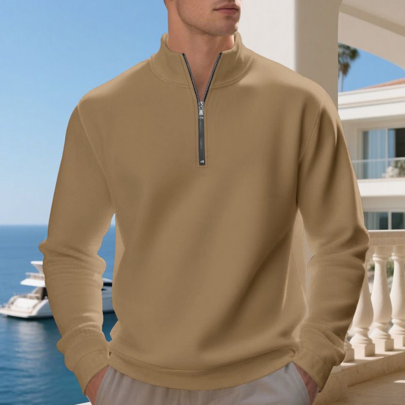 Herren-Pullover mit Fleecefutter und halbem Reißverschluss in Übergröße – lässiger, einfarbiger Hoodie für Herbst und Winter_voghion.com