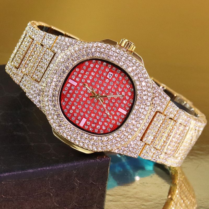 Orologio Hip Hop con diamanti, orologio con cielo stellato e calendario, orologio al quarzo, orologio Hip Hop con diamanti_voghion.com