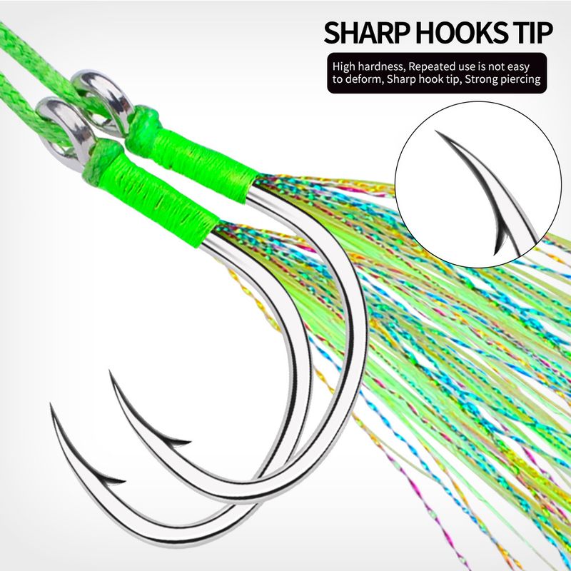 Sea Boat Slow Jigging Iron Plate Double Bright Wire Lure Bait With Hair Hook Fishing Gear Accessories 2 Pairs/Pack_voghion.com
