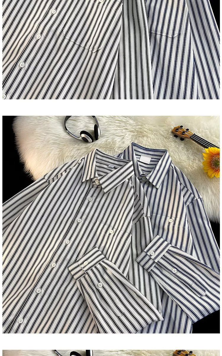 Tokyo Ghostlines – Oversized Vertical Stripe Shirt (Unisex V-Neck For Late-Night Ramen & Underground Zine Swaps)_voghion.com