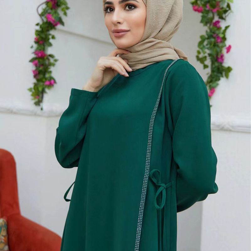 Women's Round Necked Sleeved Hot Diamond Temperament Elegant Long Dress Loose Fitting Robe Christmas Thanksgiving Halloween Valentine's Day_voghion.com
