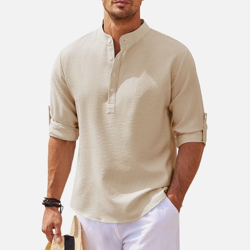 Camicia casual ampia a maniche lunghe con bottoni aperti senza maniche da uomo 2024 con colletto alto e motivo a quadri di ananas, scelta per i giovani alla moda_voghion.com