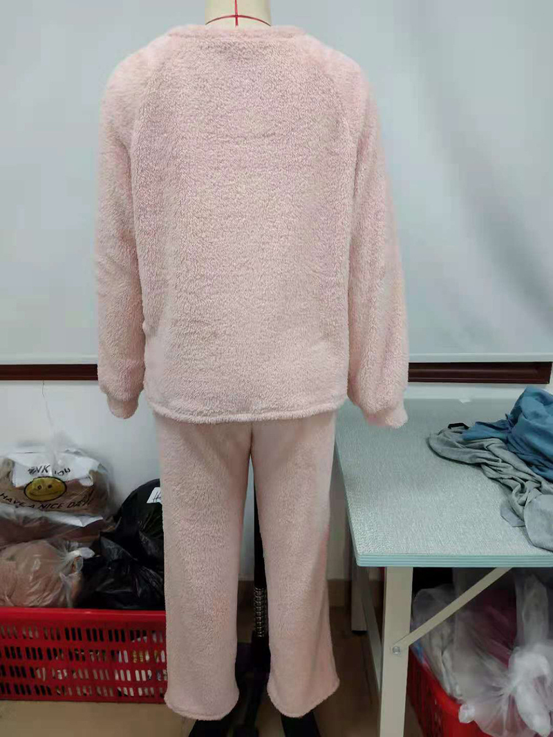 Women's solid color plus size thick winter clothing warm hooded pajamas outside the home wear_voghion.com