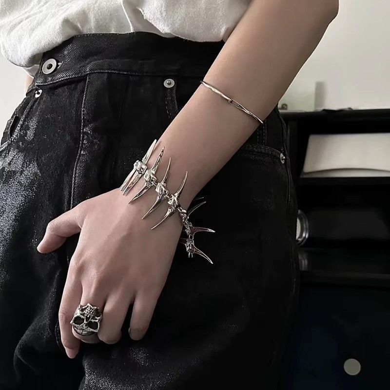 Nuovo braccialetto a spina di pesce in argento, personalità, coppia, moda hip hop, punk, gioielli con spina_voghion.com