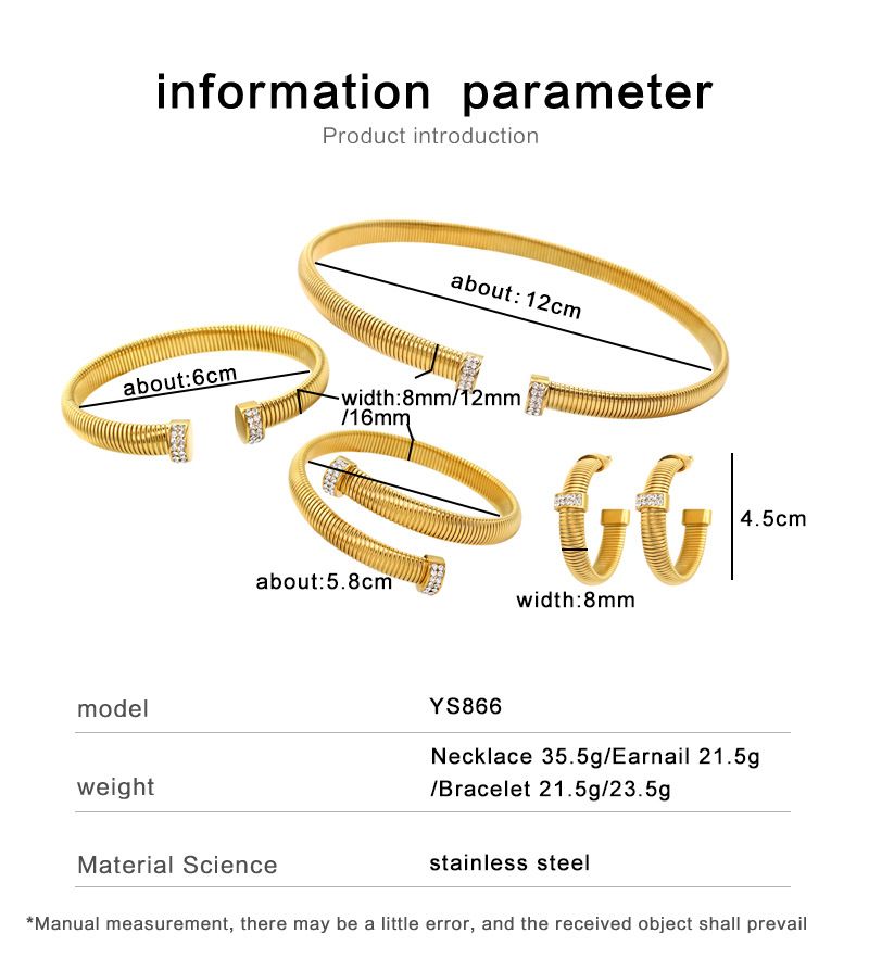 Wemen's Jewelry Titanium Steel Zircon Necklace Earrings Open Bracelet Collar Set_voghion.com