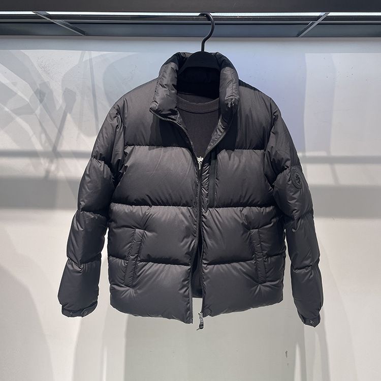 Piumino da uomo, piumino corto invernale da uomo con collo alto, piumino casual nero spesso in piuma d'anatra per coppie_voghion.com