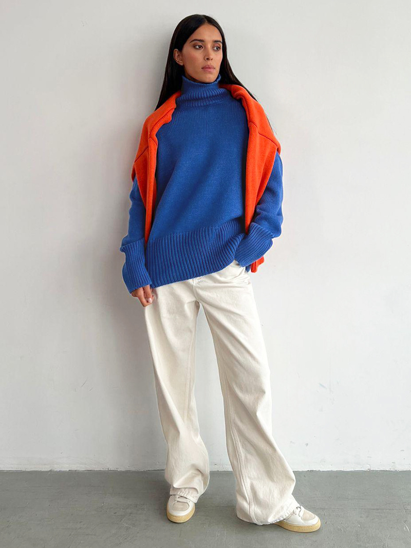 Half turtleneck sweater autumn and winter women's commuter solid color turtleneck knitted pullover sweater_voghion.com