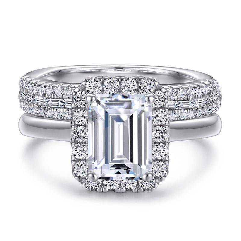 Women's Jewelry Sterling Silver Combination Ring Set Proposal Wedding Ring Princess Square S925 Silver Ring Set_voghion.com