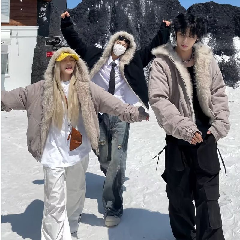 Giacca unisex con cappuccio e fodera in sherpa Cleanfit - Cappotto invernale in pile caldo con vestibilità oversize per abbigliamento streetwear e casual_voghion.com