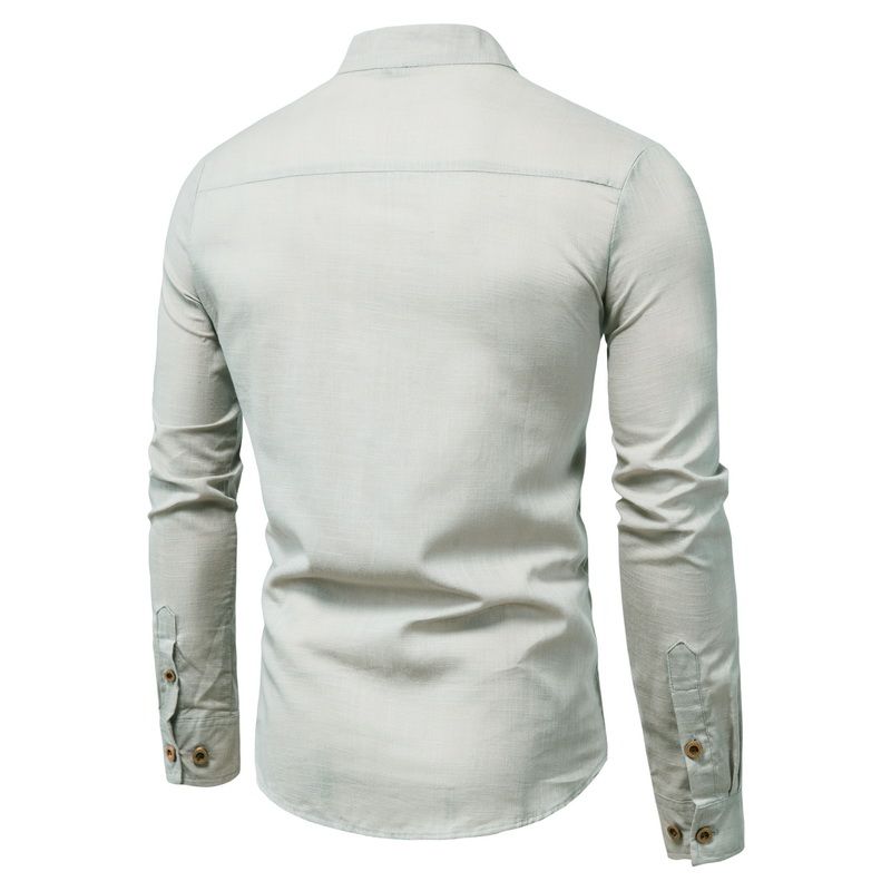 Camicia da uomo a maniche lunghe in cotone e lino autunnale da uomo_voghion.com