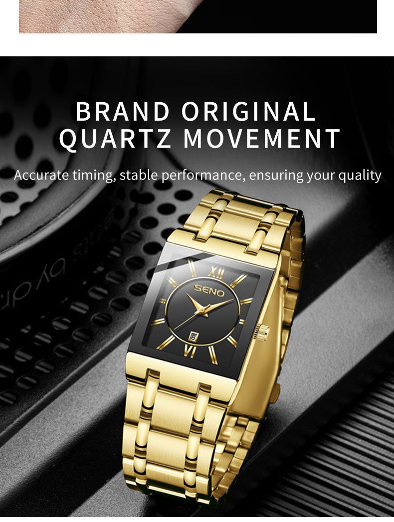 Orologio da polso da uomo quadrato completamente automatico, non meccanico, al quarzo, impermeabile, con calendario aziendale_voghion.com