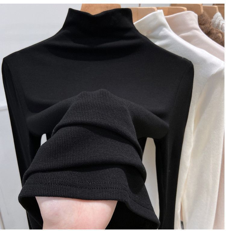 Maglia a collo alto per donna primavera e autunno 2025, tinta unita, filo interno, vestibilità slim, versione coreana_voghion.com