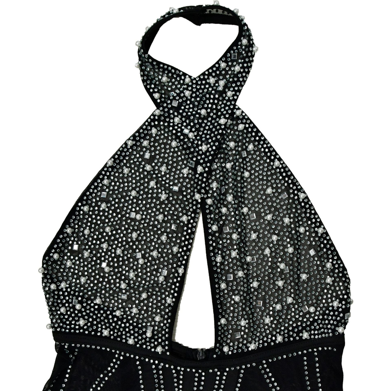 Women's mesh mesh perm beads sleeveless shorts jumpsuit_voghion.com