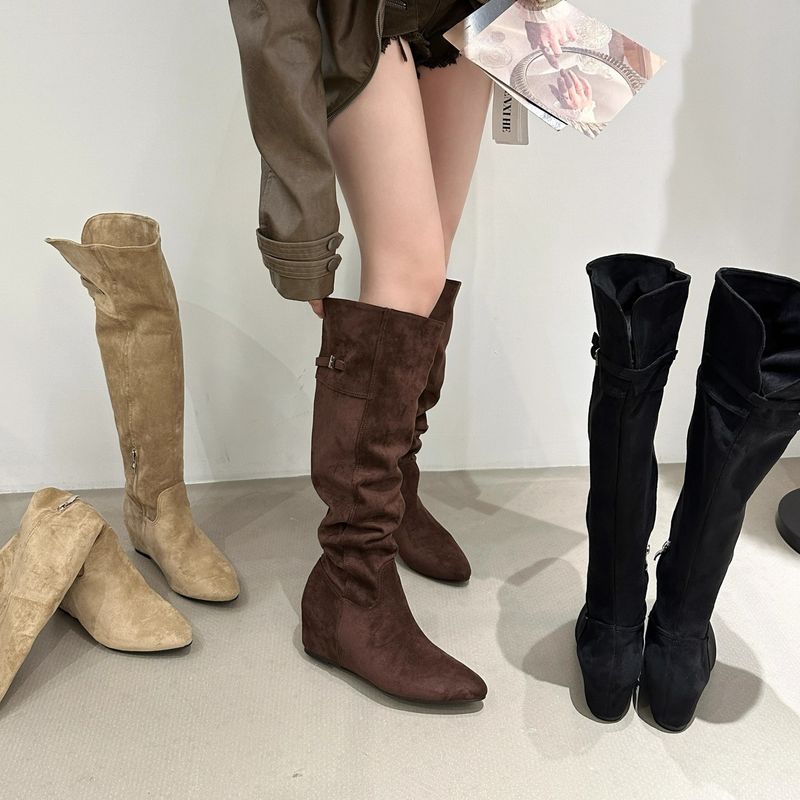 Over-the-Knee For Women 2025 Autumn Winter New High Tube Women's Suede Wrinkled Slouch Boots With Hidden Wedge_voghion.com