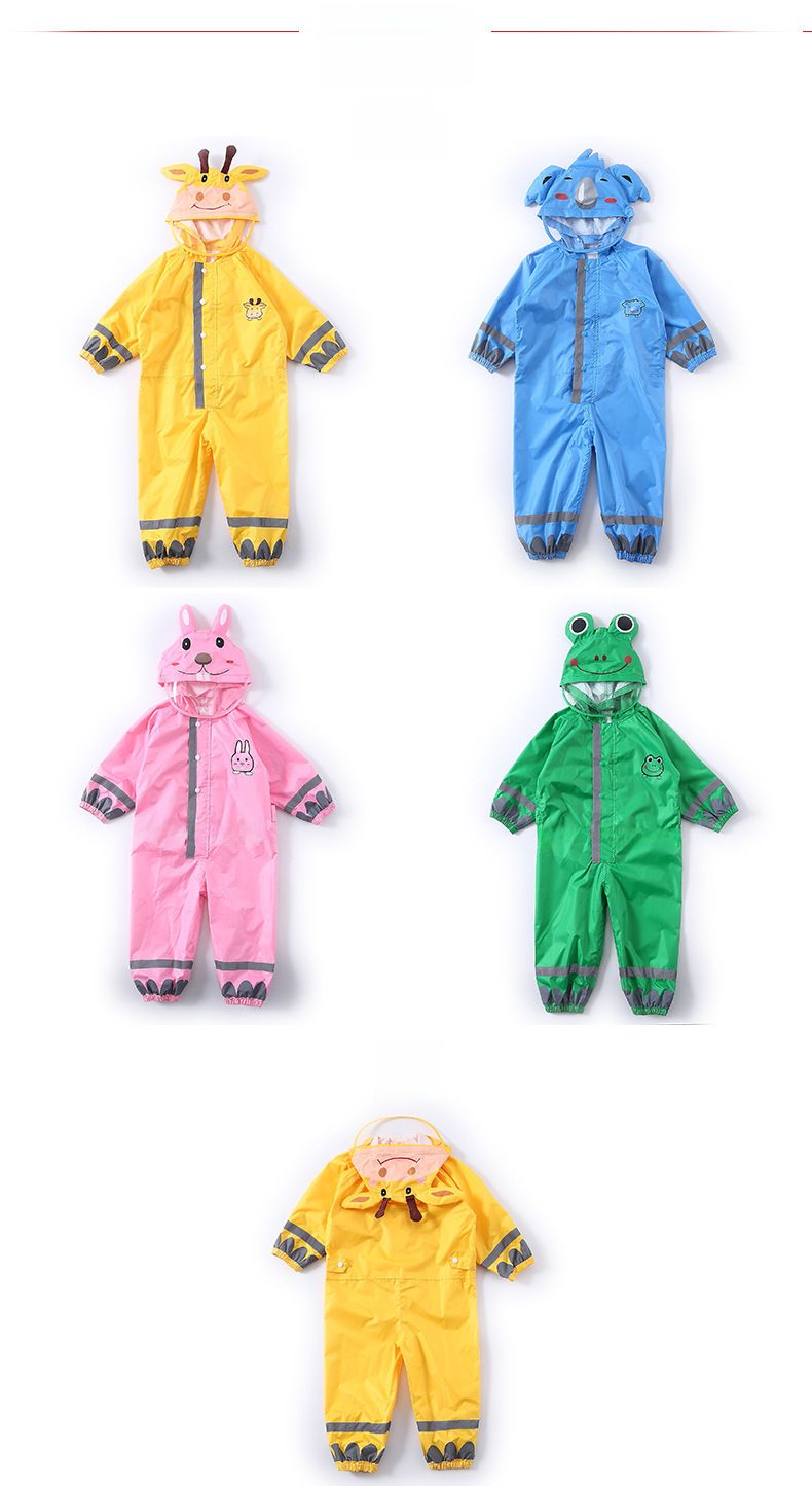 Cross-border three-dimensional boys and children's conjoined raincoat girls light hooded children's poncho reflective strip factory direct sales_voghion.com