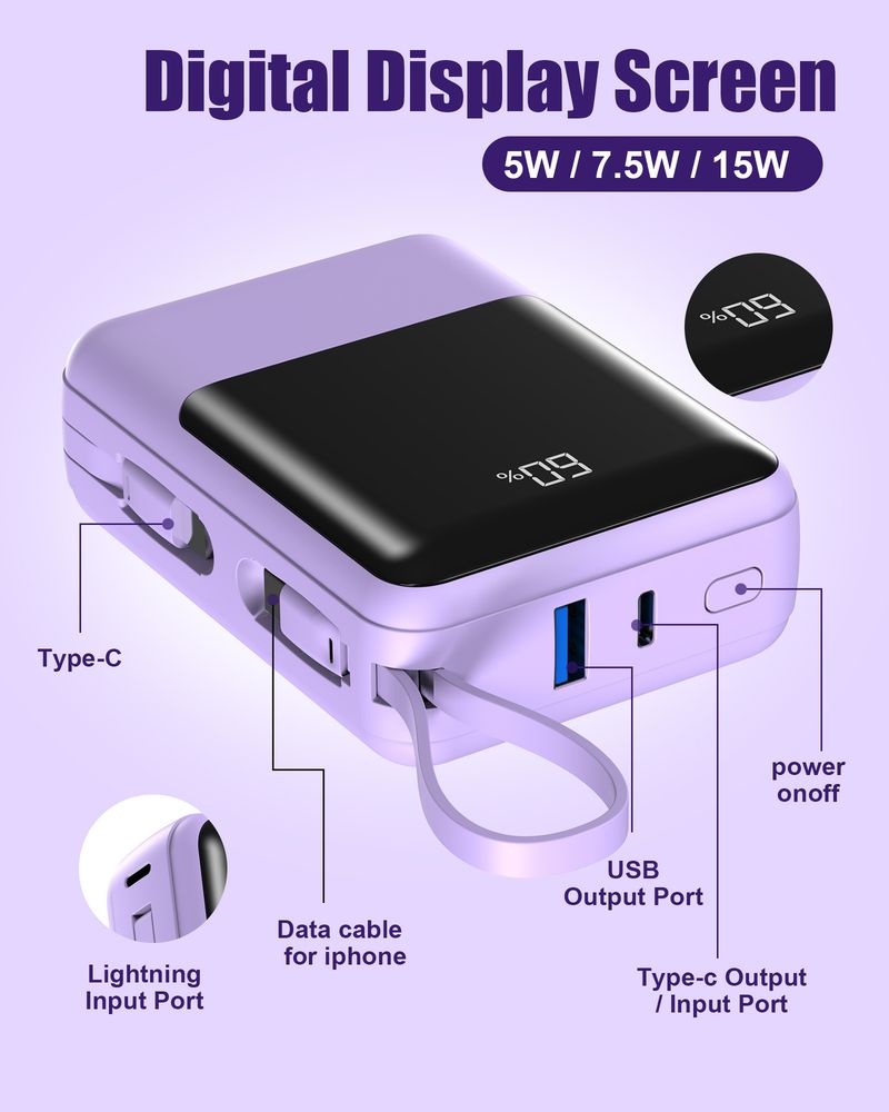 Livré avec un affichage numérique magnétique en ligne 20000 mah 15W sans fil bidirectionnel charge rapide portable clip arrière banque de charge magnétique_voghion.com