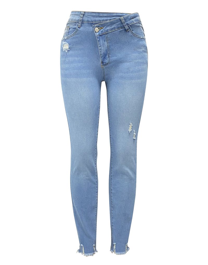 jeans stretch reto feminino temperamento para deslocamento calças rasgadas lavadas_voghion.com