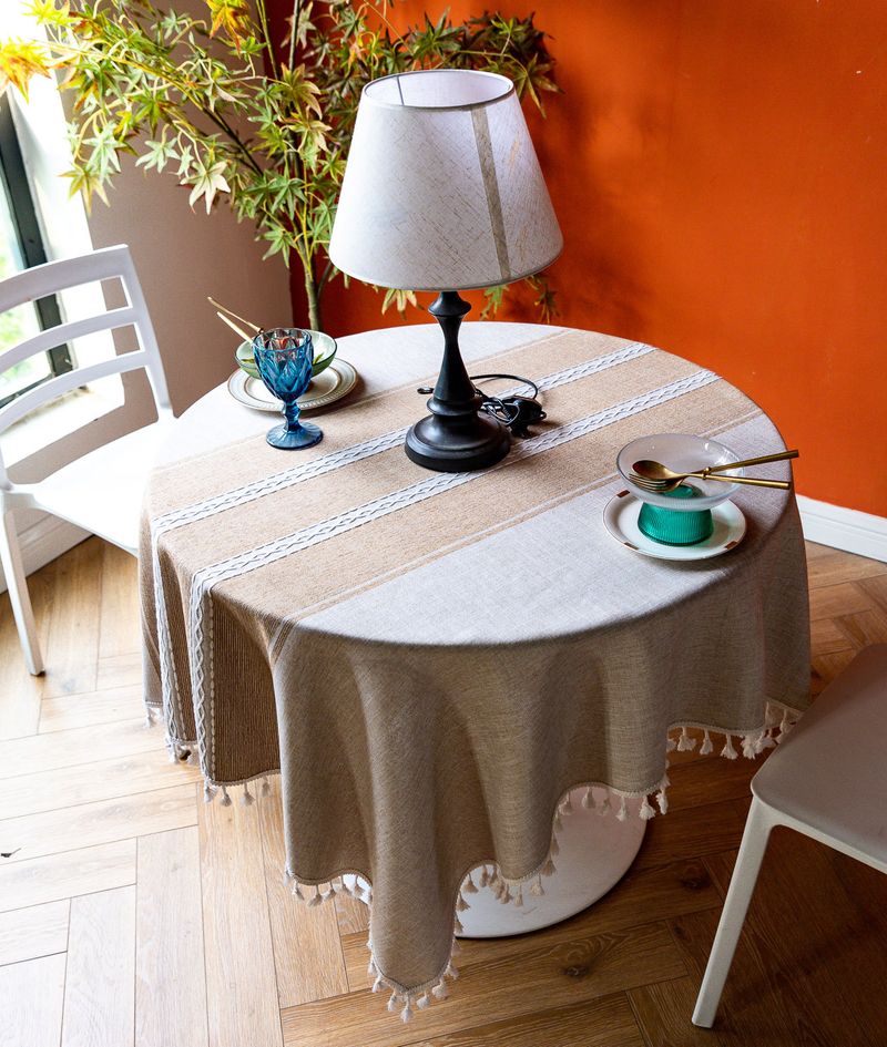 Nappe ronde en coton et lin pour table à manger, petite et fraîche, style nordique, tendance_voghion.com