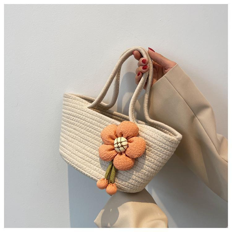 Vendita calda Tendenza moda Corda di cotone Borsa a fiori intrecciata Borsa a tracolla Borsa da donna carina Borsa a tracolla versatile borsa da spiaggia_voghion.com