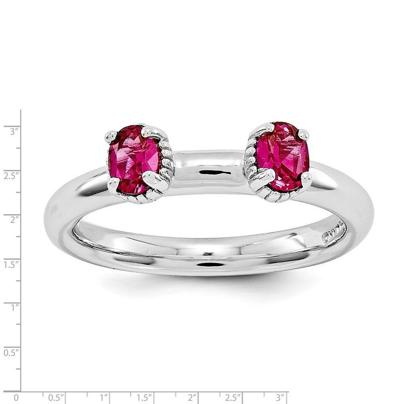 Sterling Silver Stackable Expressions Created Ruby Two Stone Ring_voghion.com