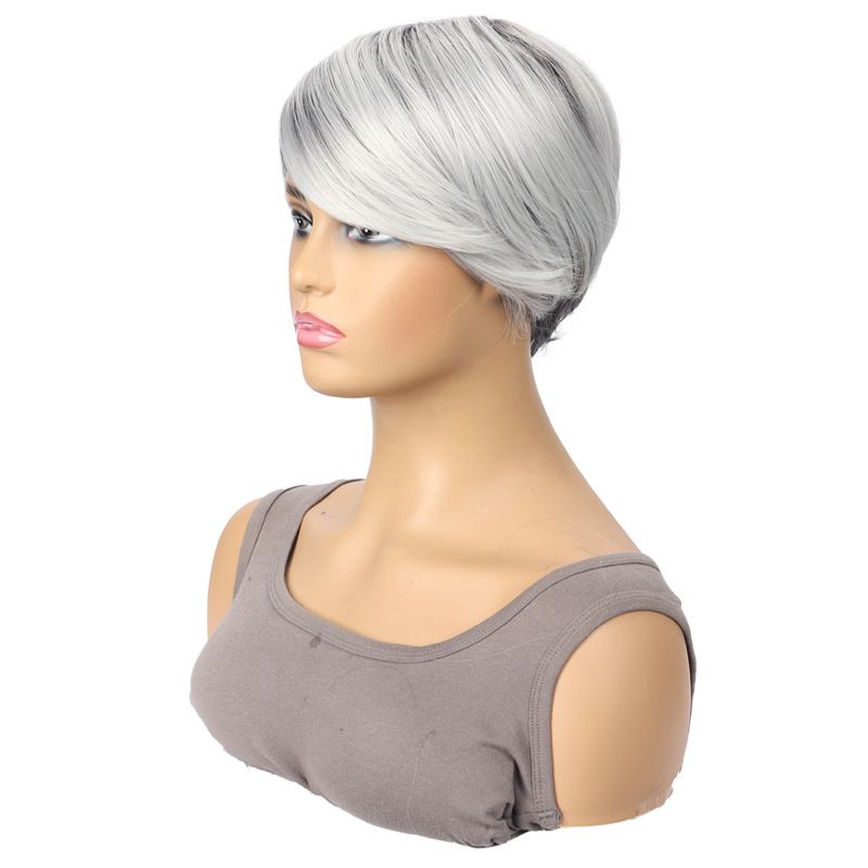 Synthetic Clip-in New Wig Ladies Gray Side Parted Short Headpiece Trendy Fashion Wig_voghion.com