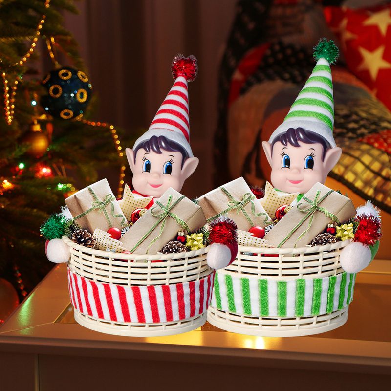 Golden Decoration Supplies Basket Snack Box Red Green Christmas Elf Candy Jar_voghion.com