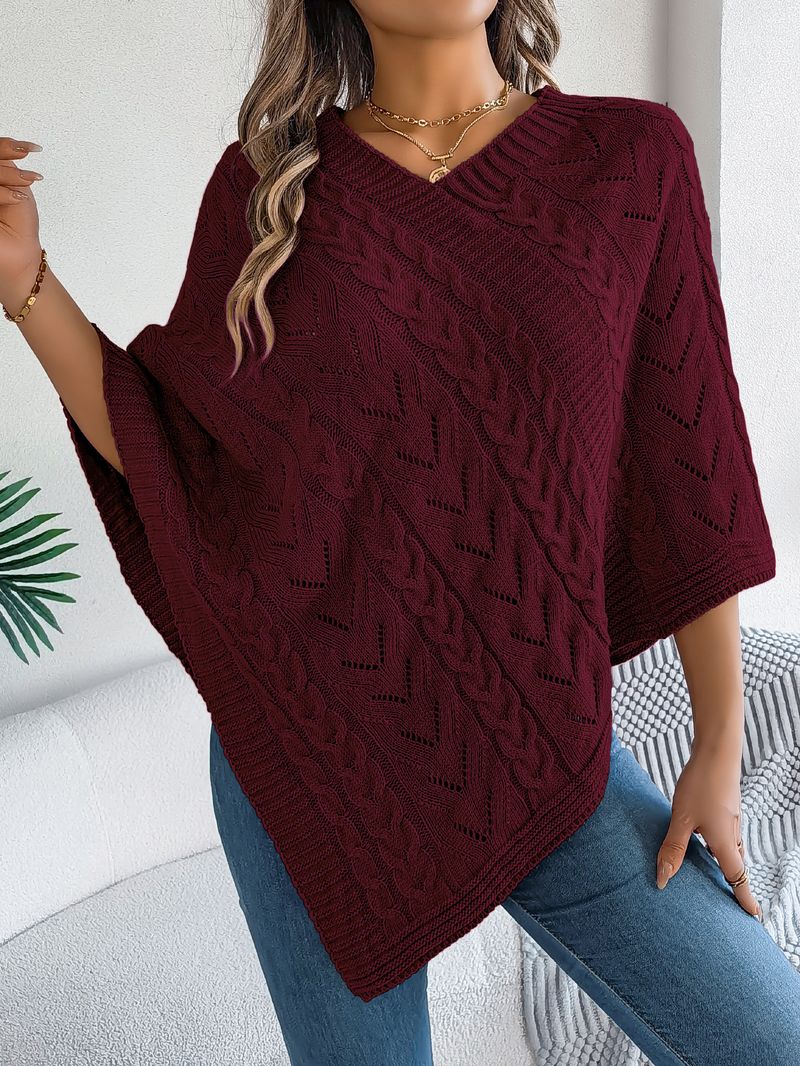 Cappotto in maglia a trecce larghe e casual, tinta unita, autunno inverno 2025, moda donna_voghion.com