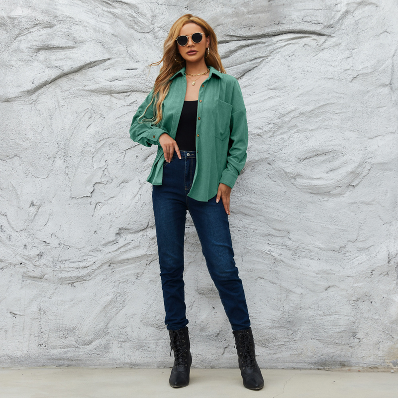 Nuovo cardigan da donna 2022, giacca ampia in velluto a coste in stile americano per autunno e inverno, camicia tinta unita_voghion.com